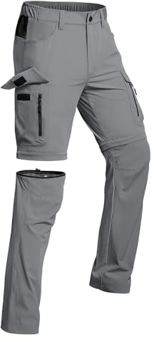 Vzteek Herren Wanderhose Zip Off Trekkinghose Outdoorhose Sommer Softshell Stretch Hose Kurz für Wandern,Abnehmbar,Baggy,Fahrrad,arbeits(Foggrey,L)