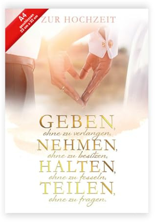 KE - XXL Glückwunsch-Karte zur Hochzeit, mit Umschlag, DIN A4, stilvolle Hochzeitskarte/Vermählung, ohne Innentext, Motiv: Herz