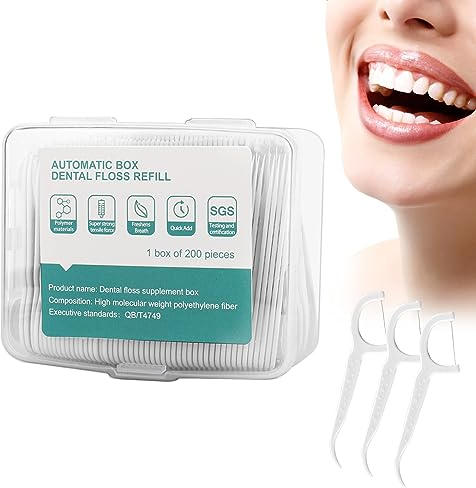 Filo Interdentale 200 pcs, Bastoncini Filo Interdentale con con Scatola di Conservazione Igienico e Portatile di Filo Interdentale, Floss Picks Pulire Denti Cura Dentistica per Tutta Famiglia