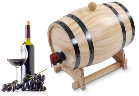 Tonneau à Vin avec Support, 1L Distributeur de Tonneaux à Vin en Bois Seau de Stockage Sans Fuite Fûts de Vieillissement de Fûts de Vin Fût de Whisky pour Bar de Restauration