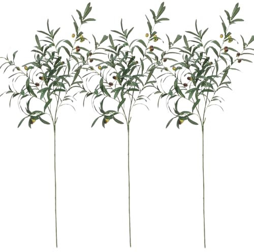 Avoik Rami d'ulivo artificiali, 100 cm, grandi piante artificiali, decorazione finto ulivo, per vaso, casa, camera da letto, ufficio, decorazione da tavolo, per interni ed esterni, giardino, 3 pezzi
