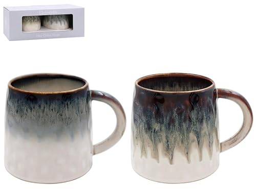 Lesser & Pavey Reactive Glaze Set of 2 Mugs 2 Assorted | Ceramic Coffee Mugs Set for Home or Work | Designed by Elements | Lovely Mugs for Tea, Coffee & Hot Drinks
