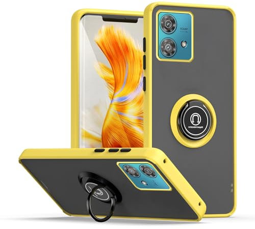 WBWONE Funda para Motorla Moto Edge 40 Neo, Translúcido Escarchado Anti-Huella Anti-Rasguño Carcasa TPU y PC Shock- Absorción Case con Anillo Kickstand, Amarillo