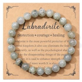 Jovivi Labradorite Crystal Bracelets for Women Men - 8mm Handmade Natural Semi Precious Gemstone Beaded Bracelets, Round Stone Beads Stretch Bracelet, Healing Yoga Bracelets Jewelry Gifts