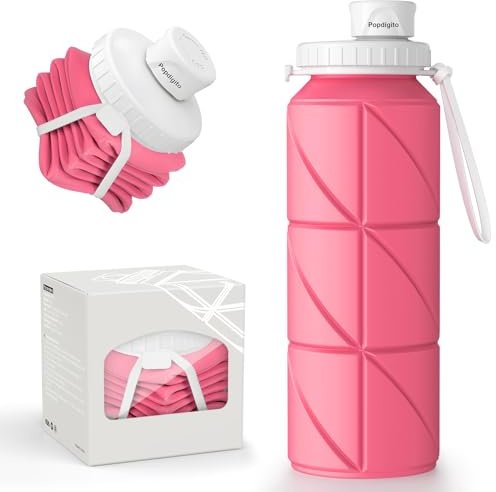 Popdigito Botella de agua plegable de silicona para viajes, a prueba de fugas, flexible, sin BPA, portátil, botella de agua plegable ligera para camping, senderismo, deportes, botellas de agua de