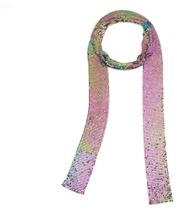 Hrlace metall paljetter halsduk glänsande halsduk linda lång kedja slips halsdukar 70-tals glitter tunn damhalsduk diamant ljuddämpare för bröllop karneval party kostym tillbehör, Svart 1#,