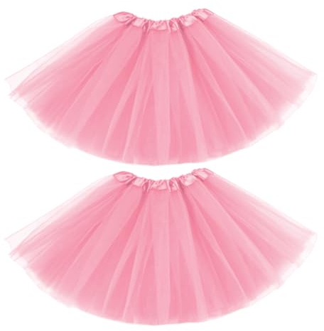 EUPSIIU 2 st tyllkjol för kvinnor, tutu-shorts för kvinnor, klassisk elastisk 4 lager tyll tutu-kjol, tyllbubbla danskjol, balettdanskjol, kjol för utklädningsfester dans (rosa), Rosa, en storlek