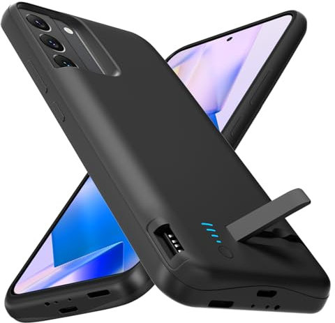 Giabuao Akkuhülle für Samsung Galaxy S22, 7000 mAh, schlanke wiederaufladbare Ladehülle, erweiterte Ladehülle, Backup-Akkuladegerät, tragbare Powerbank für Samsung Galaxy S22 (6,1 Zoll) – Schwarz