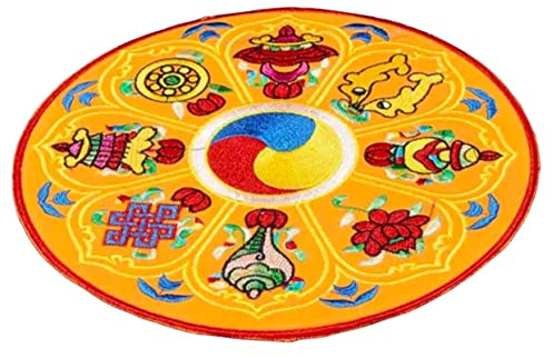 Buddhistische Klangschalen Plattform Polster Gelb Gewebe Kompakt | Abgerundet, Zarte Stickarbeit, Leicht zu Verstauen und Mitzunehmen, für Singende Schalen