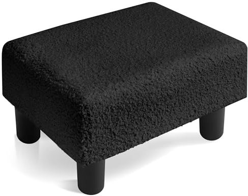 BRIAN & DANY Fußhocker Teddy Fleece, Fußhocker für Wohnzimmer, Kleiner Sherpa-Stoff Hocker Ottomane mit Beinen für Eingangsbereich, Schwarz