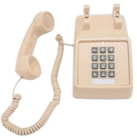 Telefono Vintage con Filo, Telefoni da Scrivania retrò con Controllo Meccanico del Volume della Suoneria, Telefono Fisso Classico con Pulsanti Grandi per la Scuola a Casa (Beige)