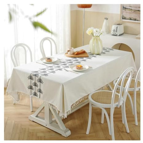 BCughia Tischdecke 140x220 Rechteckig, Tischtuch Wasserabweisend Polyester Blume Stickerei Tischbedeckung für Küche Esstisch Dekoration, Weiß Grau