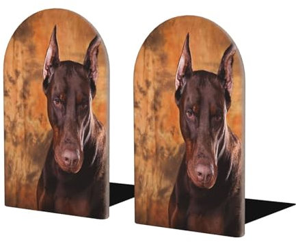 Cooler Dobermann-Pinscher-Hund, 2er Set Buchstützen Bücherregal Lustiger Holz Buchstopper Buchstützen Buchhalter und Ständer