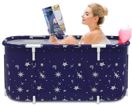 Faltbare Badewanne 120 X 50 X 55 Cm Für Dusche, Mobile Erwachsene, Tragbare Mit Kissen Und Sitzkissen, Duschbadewanne Für Das Heim Spa Sauna Eisbad (Blau)