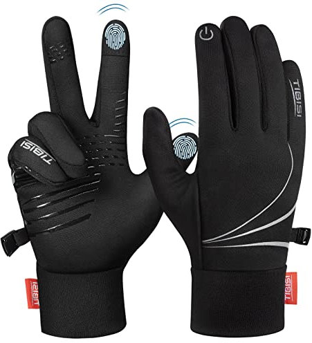 TANSTC Fahrradhandschuhe Herren Winterhandschuhe Winter Warme Handschuhe Elastisch Touchscreen Thermohandschuhe Winddichte rutschfest Skihandschuhe Damen Atmungsaktiv Sporthandschuhe, L