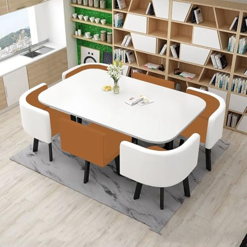 EpuzeR 90 * 150cm Modern Esstisch mit 6 Stühlen Set, Konferenztisch Küchentisch Set, Esszimmertisch freizeittisch besprechungstis, Sitzhöhe 42cm(7)