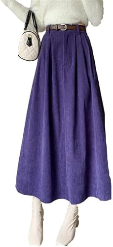 Elegante gonna lunga da donna in velluto a coste elastica a vita alta A-Line Maxi gonna in velluto a coste gonna svasata autunno inverno, 63, XL