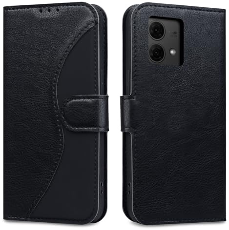Auslbin Funda para Motorola Moto G84 5G 6.5 con Función de Soporte, Un Estuche Protector PU de Colores Contrastantes, Flip Ligly Business Mobile G84/XT2347 Funda, Negro