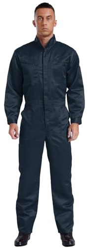 renvena Herren Arbeitsoverall Werkstatt mit Reißverschluss Einteiler Arbeitsanzug Baumwolle Overall Jumpsuit Arbeitskombi Uniform für Gärtner Mechaniker Navy blau XL