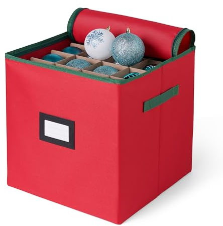 Joiedomi Weihnachtsschmuck Aufbewahrungsbox, Weihnachten Lagerung Container speichern bis zu 64 Urlaub Ornamente 3 Zoll/7.62cm, Urlaub Dekoration Veranstalter zwei Griffe (Rot)