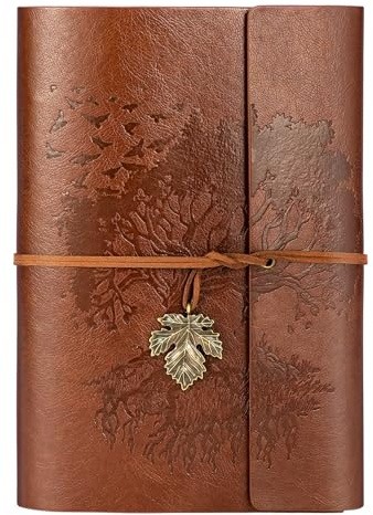 ANOMM Carnet de Note Cuir A5, Journal à Spirale Rechargeable, Vintage Carnet de Voyage avec Pages Lignées, Carnet à Spirales, Cadeau pour Femmes, Hommes, Filles et Garçons, 160 Pages (Marron)