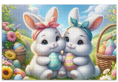 Adorable lapins arc-en-ciel vert puzzle stimulant jeu de défi puzzle pour adulte, taille finie 75 x 50 cm