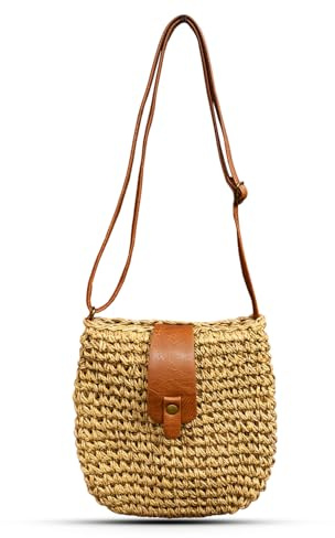 DOZNOZRI Small Straw Bag for Women - Summer Beach Straw Crossbody Bag Bohemian Handmade Woven Shoulder Purse Handbags for Holiday Beach Travel (Khaki)