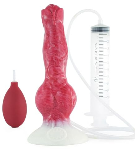 Godemichet Éjaculant avec Ventouse pour Point G, Anus et Prostate, Dildo Gonflable en Silicone Souple, Plug Anal Adulte pour Hommes et Femmes (Dildo + Seringue + Injection airbag)