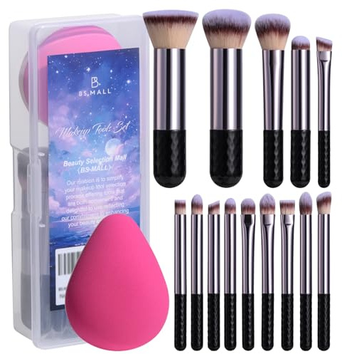 BS-MALL 14 Pcs Makeup Brushes Set With Dual-sided Makeup Blending Sponge - Foundation Brush & Makeup Sponge,premium Luxury Brush Collection For Face & Eye,for Flawless Application (Purple)