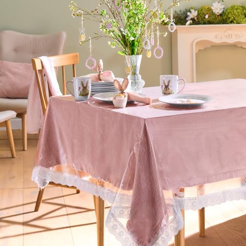 3 Pagen® Klarsicht Tischdecke 130x160 cm – Tischdeckenschutz – Transparente Tischfolie – Tischdecke durchsichtig wasserdicht – Abwaschbare Schutzfolie mit breiter Spitzenborte – Schondecke Vinyl