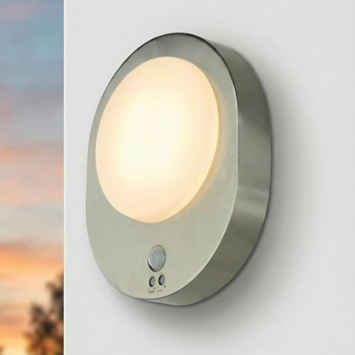Licht-Erlebnisse LED Außenleuchte mit Bewegungsmelder Edelstahl IP44 H: 24,4 cm Weiß 3000 K 350 lm Modern Terrassenbeleuchtung Wandlampe außen Garten
