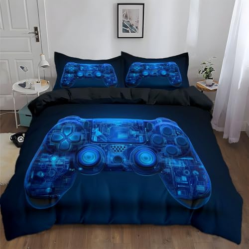 Funda Nordica Estampado 180 X 220 Cm con 2 Funda Almohada 50 X 70 Cm, Negro - Ropa De Cama 100% Microfibra Tema del Juego Controlador De Manejo