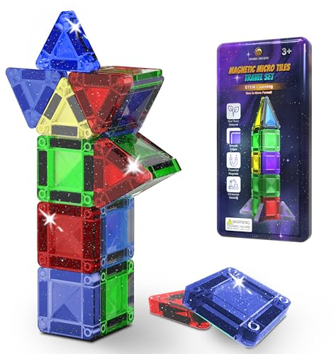 Desire Deluxe Micro Blocs Magnétiques - Jouet de Construction STEM Éducatif Format Voyage pour Enfants, Jouet Sensoriel Montessori Magnétique pour Garçons et Filles 3+ Ans (18 pièces – Paillettes)