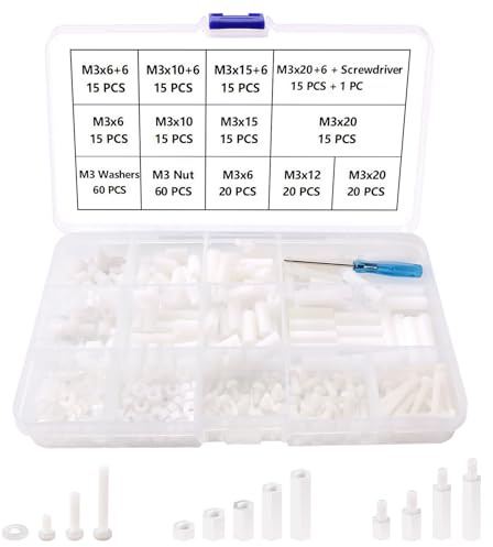 Lyeteung 300 Pezzi M3 Maschio Femmina in Nylon Spacer Standoff Vite Dado Assortimento Kit, Distanziatori Esagonali in Nylon, con Cacciavite, per Scheda Madre PCB, Bianco
