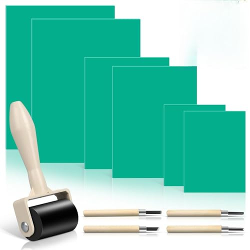 mumisuto 11 Stück Linoleum Platten Linoldruck Set, Linoldruck Platte, Linolschnitt Platten 4 Gravurwerkzeuge Und Eine Walze, 2A4 2A5 2A6, DIY-Anpassung Schafft Kunst