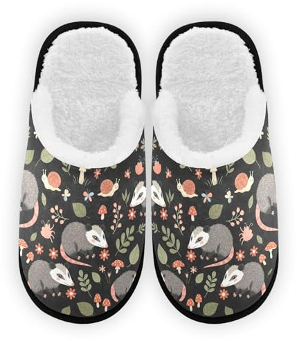 KOPIRIT House Slippers for Women Men Opossum Mushroom Black Print Soft Non Slip Indoor House Slippers Slipper Home Shoes for Bedroom Wedding Party Travel Guest,L
