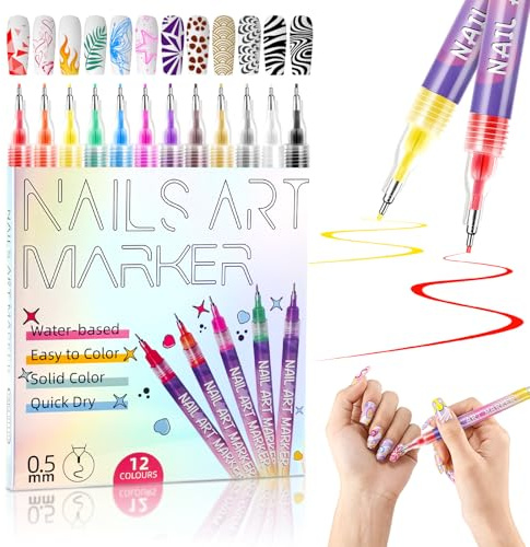 12 Farben 3d Nagellack Stift , Nail Art Marker Pens Für LinerNägel | 0,5 Mm Feine Spitze Schnell Trocknende Nail Art Pens Für Schönheit&Graffiti,Gel Nägel Färbung,Diy Nagelkunst Zeichen Stifte