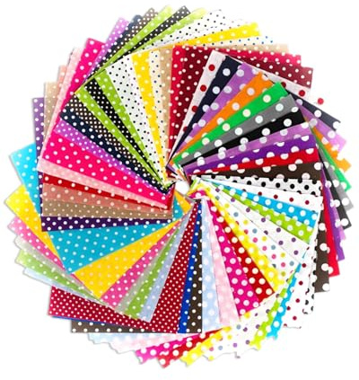 UYRVAPE 50 pezzi Tessuto Di Cotone Patchwork Natalizio, 10 x 10 cm Tessuto, Tessuti Quadrati di Cotone per Lavoretti Cucito, Materiali Tessuti in DIY per Hobby Creativi(Stile a pois)
