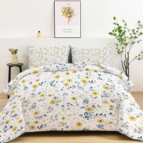 Exquisite Blumen Ganzjahresdecke, 4 Jahreszeiten Waschbare Bettdecke Ohne Bezug, Wendbare Tagesdecke aus Mikrofaser, beidseitig verwendbar, 155x220 cm, Weiß