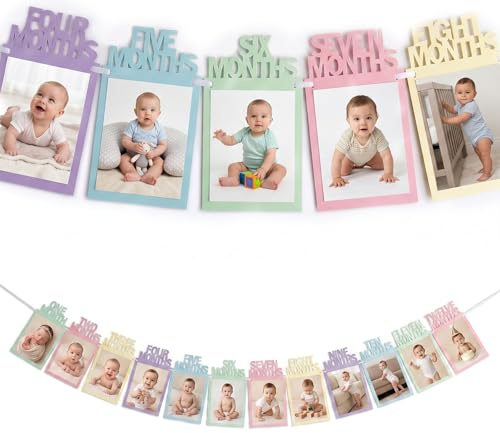 1 Pancarta Fotográfica De 1.º Cumpleaños, Guirnalda Con Marcos De Fotos Mensuales, Decoración Para El Primer Cumpleaños Del Bebé, Adornos De Fiesta