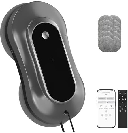 Robot Limpiacristales Inteligente, Limpiador Eléctrico de Ventanas con Doble Rociado de Agua, Control Remoto y por Aplicación, Para Ventanas Interiores y Exteriores, Planificación de Ruta, Dark Gris