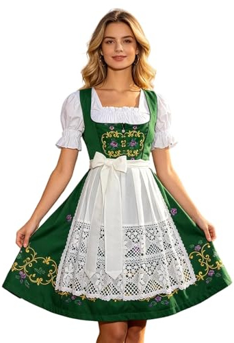 Vestito Tirolese Donna Dirndl Donna Midi Tradizionale Set Costume Abito Elegante Corpetto Lacci Grembiule Floreale per L’Senza Cappotto né Accessori Tracht Feste in Maschera