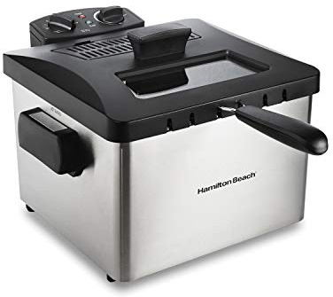 Hamilton Beach Electric Deep Fryer with Basket and Lid, 4.5 Liters / 19 Cups Oil Capacity, Temperature Control, View Window, Professional Style, 1800 Watts, Stainless Steel (35035A)