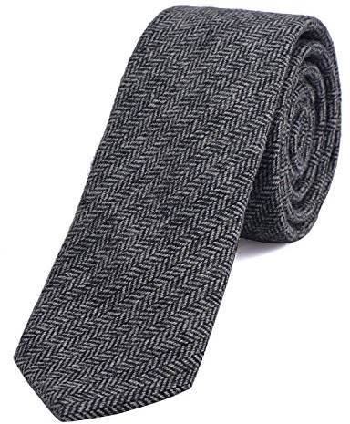 DonDon Herren Krawatte 6 cm Baumwolle schwarz-grau Fischgrätenmuster