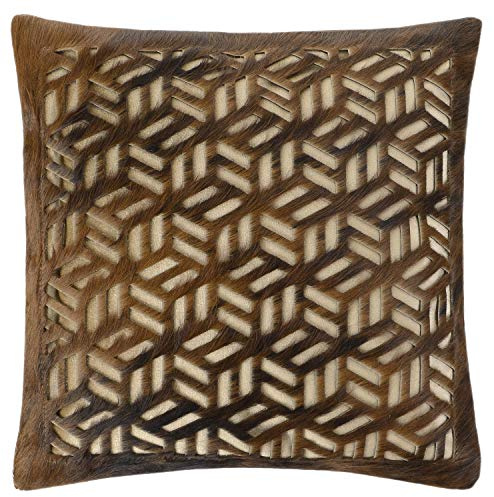 Livorio Exklusives Patchwork-Kuhfell-Kissen - 40x40cm - handgefertigt - Tuscan braun Exotic - 100% Naturprodukt