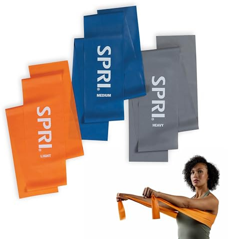 SPRI Flat Bands 3-Pack - Resistance Band Kit Set with 3 Levels of Resistance - Exercise Bands for Strength Training, Flexibility, & Body Workout - Versatile Fitness Tool - Light, Medium, and Heavy