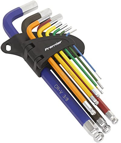 Sealey Premier 9pc Anti-Slip Long Ball-End Allen Key Hex Set - Imperial - AK7197