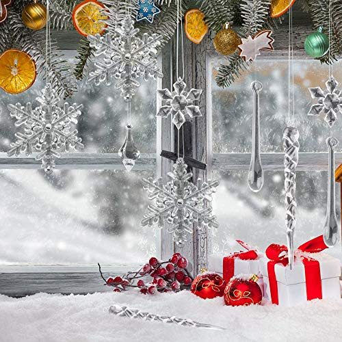 41 Stücke Weihnachtsbaum Deko Eiszapfen,Acryl Anhänger Schneeflocke Eiszapfen Weihnachtsdeko für Fenster Weihnachtsbaum (Set 1)