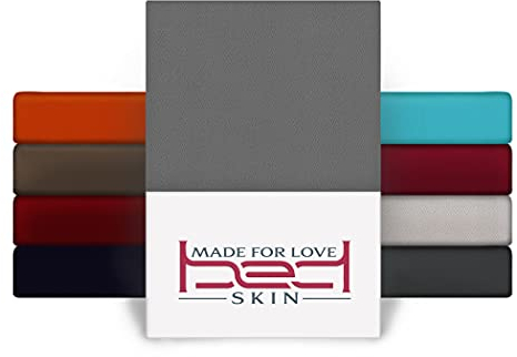 Bedskin Premium Topper Spannbettlaken 180x200 & 200x200 cm – 100% Baumwolle, Jersey Spannbetttuch, für Topper bis 10 cm Höhe (Grau)