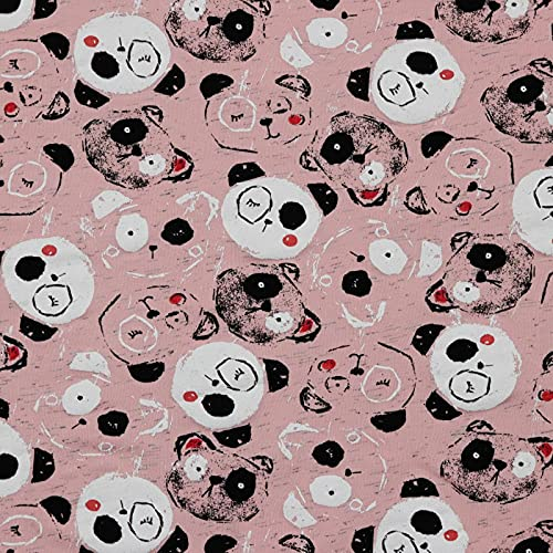 Jersey Stoff Meterware Panda – Baumwolljersey Rosa Bunt, 95% Baumwolle 5% Elasthan, elastischer Kinderstoff weich & hautfreundlich